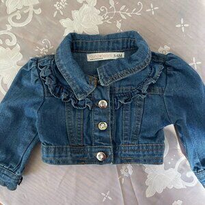 YOUNG Hearts Denim Jean Jacket size 3-6m ruffles with rhinestone buttons.